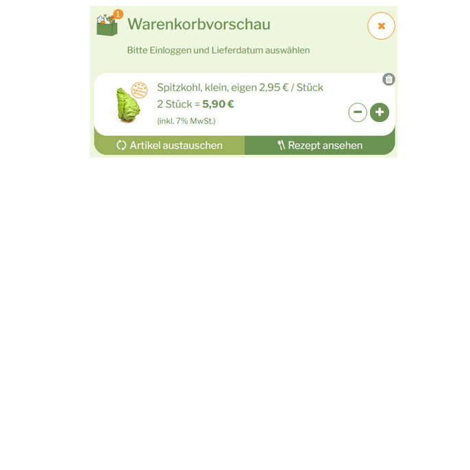  Warenkorb mit 2 kleinen Spitzkohl für 5,90 €. Optionen: Artikel austauschen, Rezept ansehen.