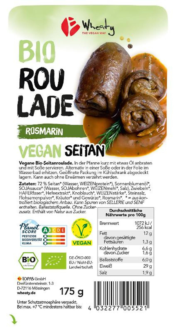 Produktfoto zu Wheaty Vegane Rosmarin-Roulade 175g (2 Stück)