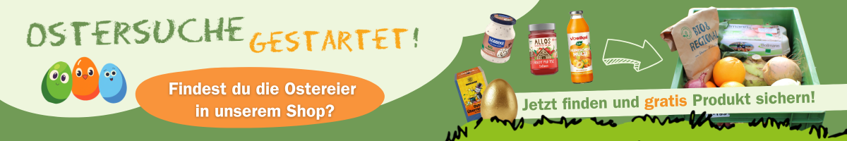 KI generiert: Osteraktion mit bunten Eiern und Produkten, um gratis Artikel zu sichern. Text: "OSTERSUCHE GESTARTET!"