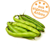 KI generiert: Grüne Bohnen mit Aufschrift „aus eigenem Anbau“.