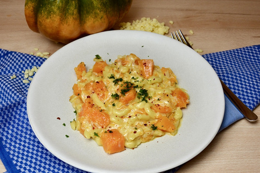 Rezeptbild für Muskatkürbis mit Käsespätzle