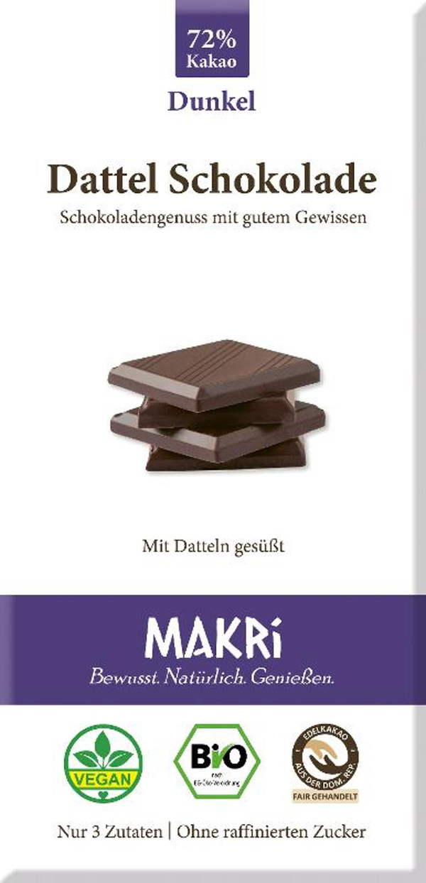 Produktfoto zu Dattel Schokolade Dunkel 72% 85g